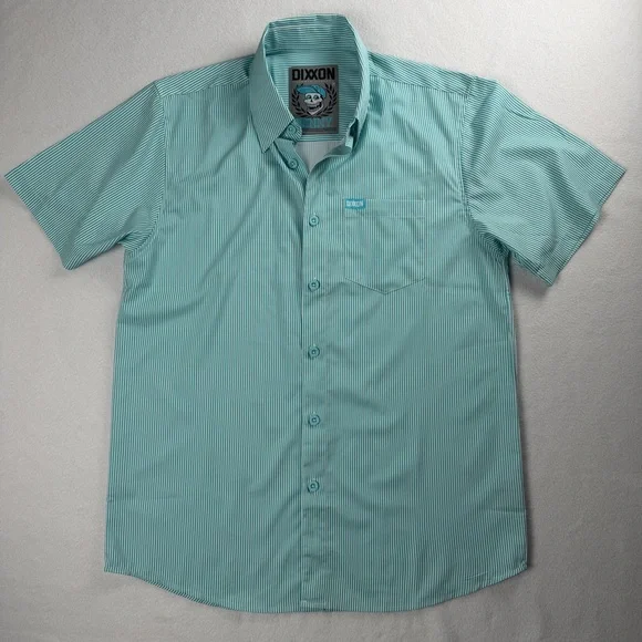 Dixxon Men's Benny Short Sleeve Button Up Shirt Microstripe Tiffany‎ Blue Medium - Picture 5 of 11